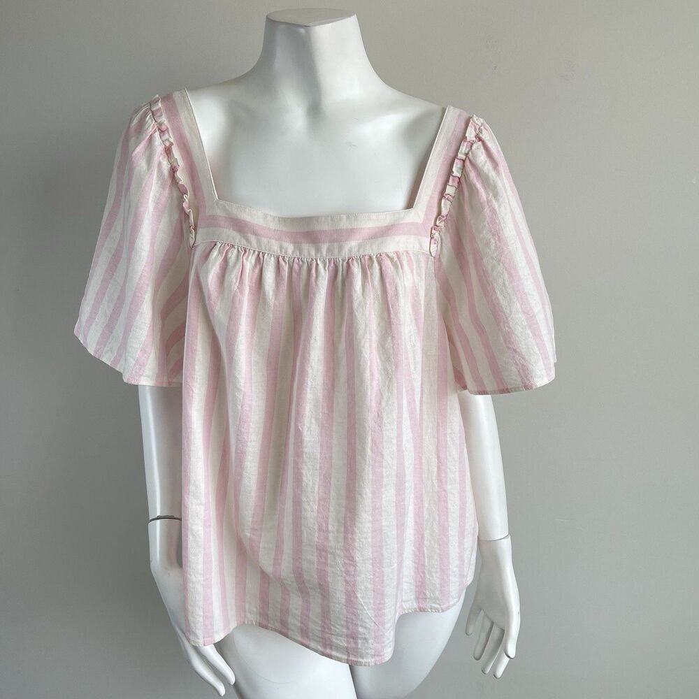 Draper James Women's XL Cottage Boho Coquette Coastal Striped Top Blouse Linen